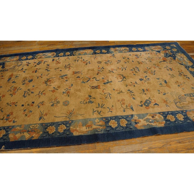Textile 1920s Beige Field Floral Antique Pair of Chinese Peking Gallery Rug 5'3" X 9' 9" For Sale - Image 7 of 10