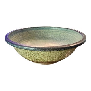 Brad Tucker Cedar Creek Nc Studio Pottery Bowl-Ash Drip Celadon Teal Glaze-12'' For Sale