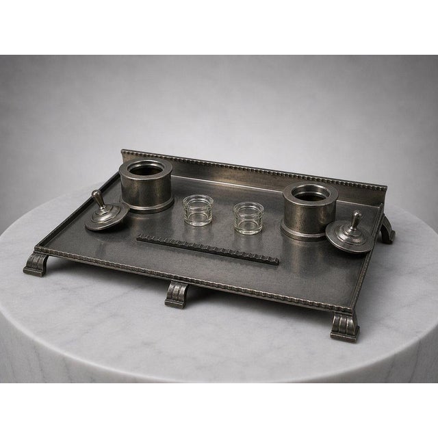 1930s Art Deco Pewter Double Inkwell by C. G. Hallberg, Sweden, 1931 For Sale - Image 5 of 9