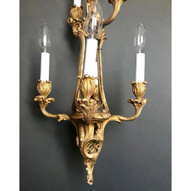 Metal Late 19th Century French Gilt Bronze Six-Arm Louis XV Style Chandelier, Unwired For Sale - Image 7 of 13