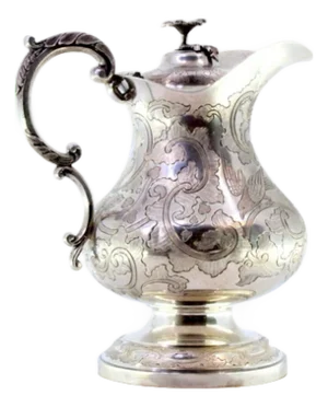 Silver Milk Jug with Engraved Floral and Bird Motifs