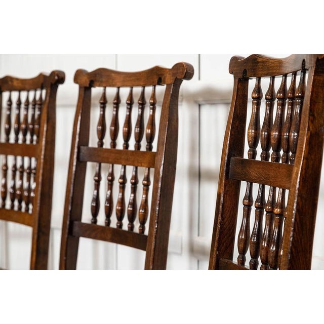 19th Century Farmhouse English Oak Harlequin Rush Spindle Back Dining Chairs, 1880, Set of 6 For Sale - Image 9 of 13