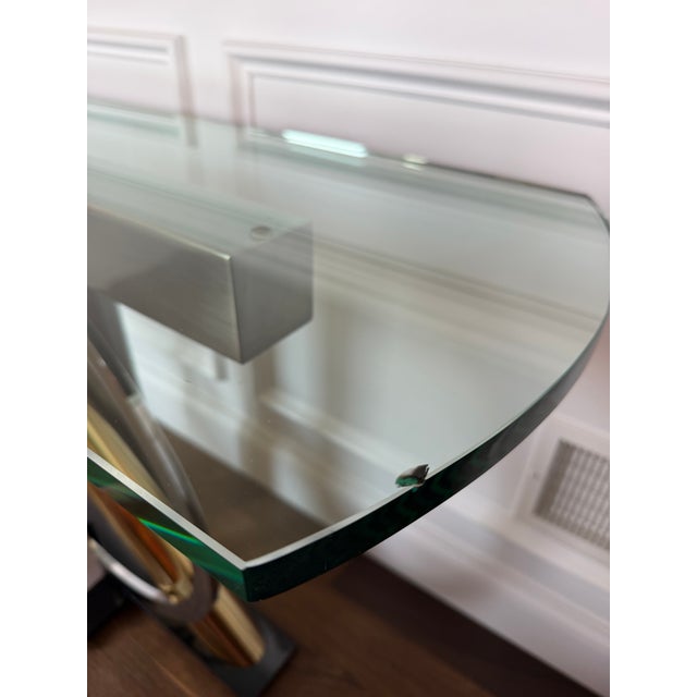 DIA - Design Institute America Kaizo Oto for Design Institute America Postmodern Brass, Chrome & Glass Sculptural Console Table For Sale - Image 4 of 12