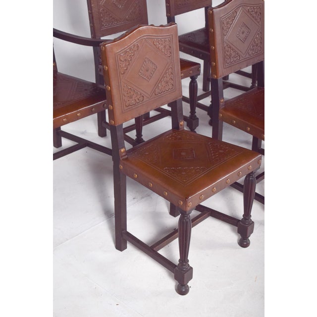 Chairs with Studded Leather Backs and Seats, Set of 8 For Sale - Image 9 of 12
