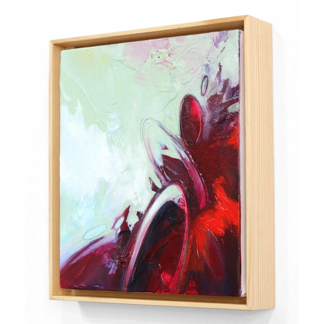 Edge Lit With Green - Framed Red and Light Green Textured Contemporary Abstract Acrylic Painting For Sale In Los Angeles - Image 6 of 9