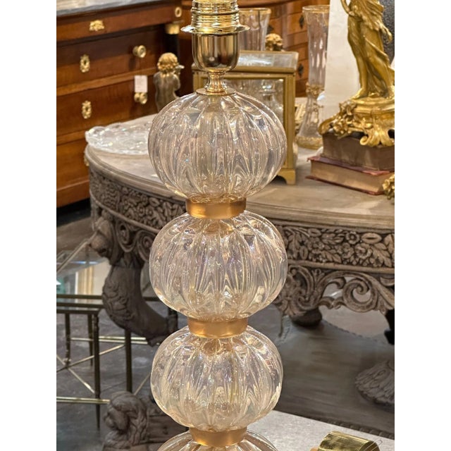 Pair of Modern Pink Opalescent Murano Glass Lamps For Sale - Image 4 of 7