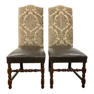 High Back Leather and Upholstered Nailhead Side Chairs For Sale