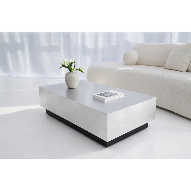 Sculptural Coffee Table in Brushed Aluminum with Black Base by Veliento For Sale - Image 4 of 14