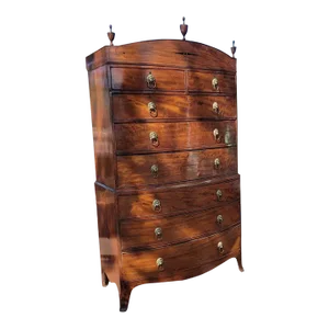 English Hepplewhite Sheraton Mahogany Bow Front Chest on Chest, Early 19th C