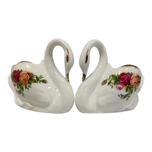 Vintage Royal Albert Old Country Roses Swan Figurines – Set of 2