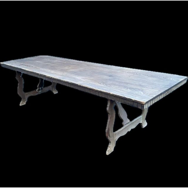 Massive country French provincial farmhouse dining table handcrafted solid walnut wood looks light but super heavy,...