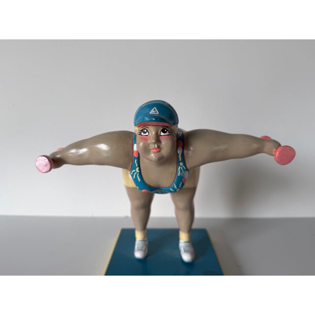Vintage Swedish Kvinna Bruka Design Hand-Painted Aerobics Woman Figurative Resin Sculpture, C. 1980s–1990s For Sale - Image 4 of 11