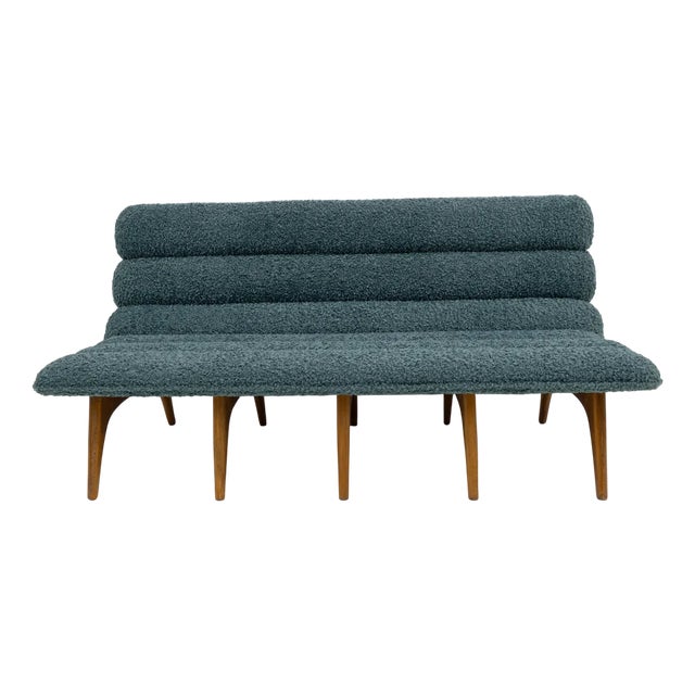 Modern Italin Bouclè and Walnut Sofa in the style of Adrian Pearsall For Sale