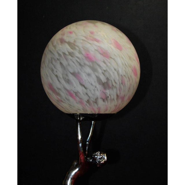 French Art Deco Chrome Figural Dancer Lamp with Opaline Glass Globe, 1930s For Sale - Image 14 of 18