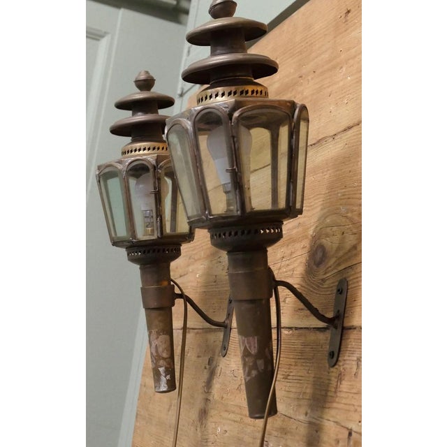 French Brass Carriage Lamps, Set of 2 For Sale - Image 6 of 8