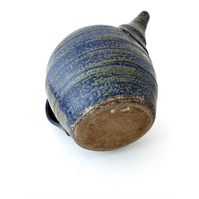 Vintage Blue Stoneware Pottery Teapot, Signed For Sale - Image 9 of 11
