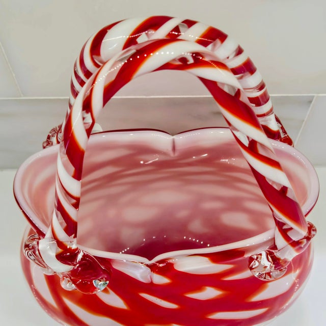 Vintage Murano-Style Red & White Hand-Blown Art Glass Handbag Purse Vase For Sale In Dallas - Image 6 of 9
