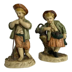 Vintage 1950s "Borghese" Figurines Chalkware Niepold Shepherd/Shepherdess - Set of 2