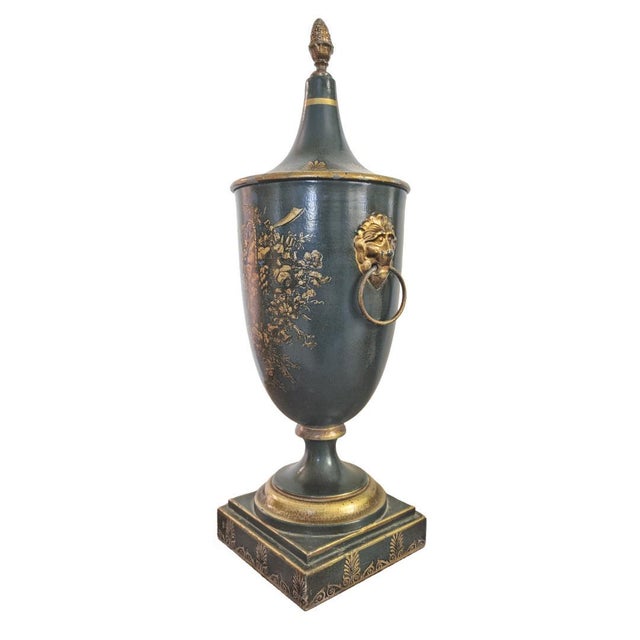 Mid 19th Century Antique Italian Regency Period Toleware Chestnut Urn With Cover, Signed For Sale - Image 5 of 12