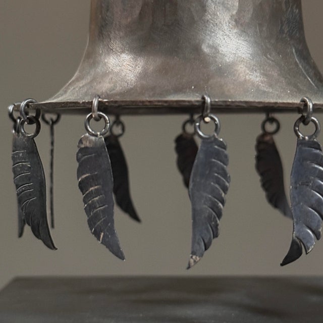 Metal Vintage Postmodernist Minimalist Metal Horn Shaped Sculpture on Custom Stand For Sale - Image 7 of 8