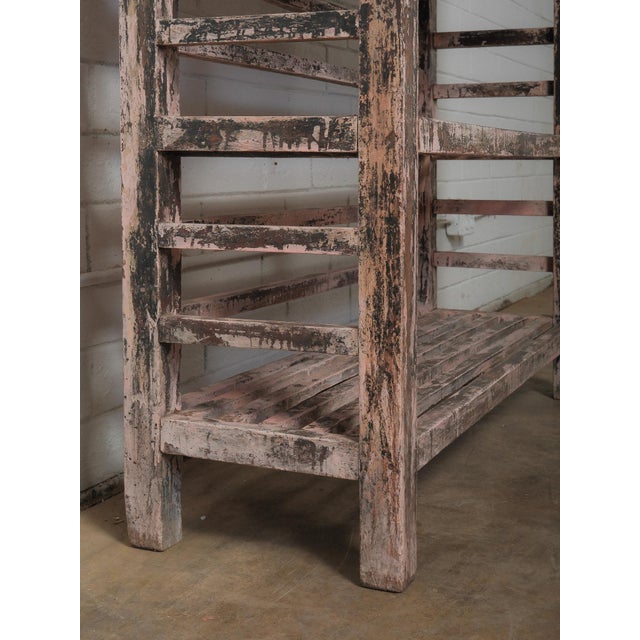 Distressed Pink Wooden Shelf Cabinet With Graphic Patina For Sale - Image 4 of 6