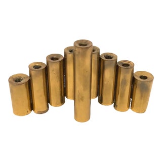 Rare Vintage 50s Gio Ponti Style Minimalist Linear Tubular Mid Century Modern Brass Menorah For Sale