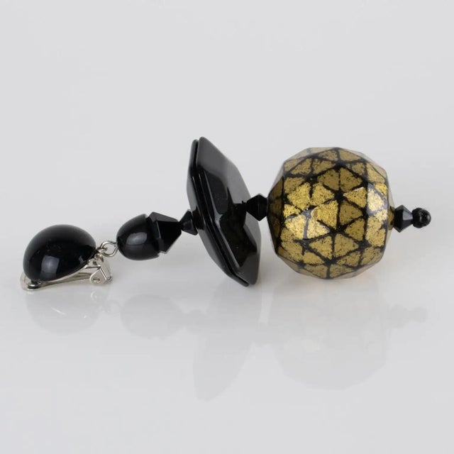 Angela Caputi Black and Gold Resin Dangle Clip-on Earrings For Sale In Atlanta - Image 6 of 8