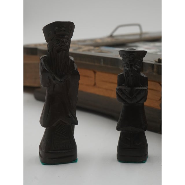 1900 - 1909 Vintage Chinese Marble & Wood Carved Chess Set For Sale - Image 5 of 10