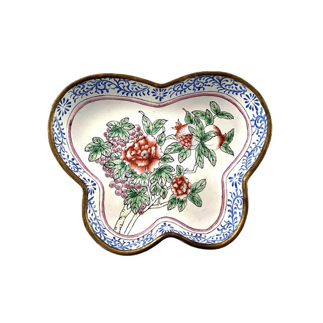 c1950 Chinese Enameled Butterfly-Shape Pin Tray, Peonies, Polychrome Enamel 6" This listing is for a very unique Chinese...