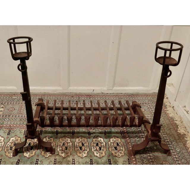 Large French Fire Grate Set on Iron Fire Dogs, 1800 For Sale - Image 6 of 7