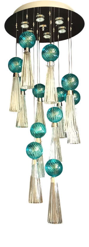 Vintage Art Deco Adjustable Ceiling Light in Hand-Blown Murano Glass with Led Lights, Italy, 1979