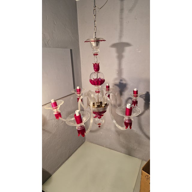 Chandelier in Transparent and Ruby ​​red Glass in Galliano and Murano Iron For Sale - Image 11 of 18