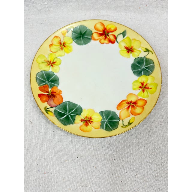 Ceramic Vintage Bavarian Hand Painted and Signed Nasturtium Decorative Plate For Sale - Image 7 of 9