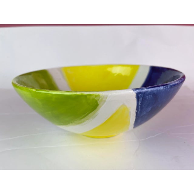 Ceramic Handcrafted Modern Ceramic Yellow Blue Green Geometric Bowl For Sale - Image 7 of 11