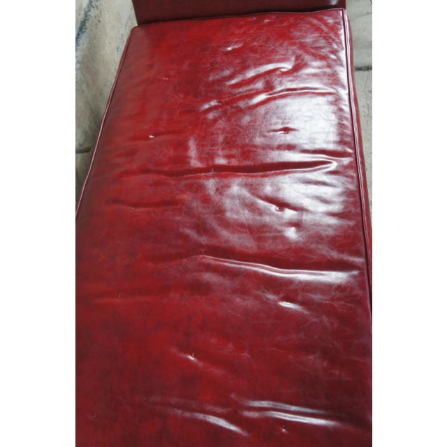 Mid Century Mahogany & Red Leather Scroll Arm Chaise Lounge Day Bed Bench For Sale - Image 9 of 13