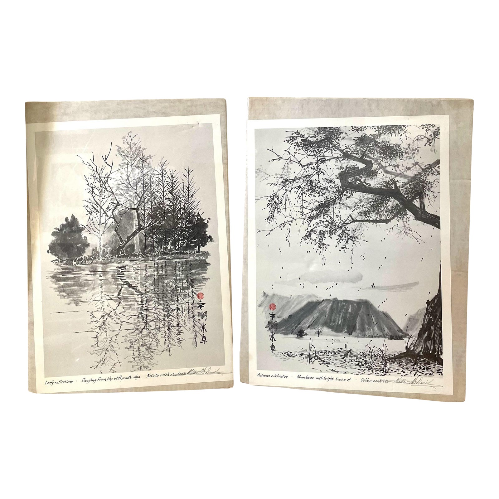 VRG Signed Miller McDaniel Prints Charcoal With Haiku & Asian Landscape ...