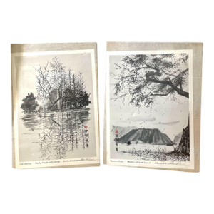 VRG Signed Miller McDaniel Prints Charcoal With Haiku & Asian Landscape