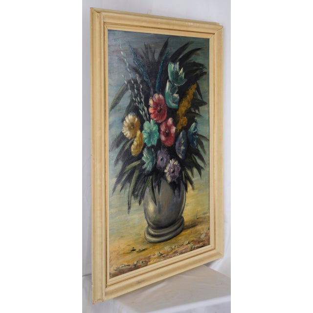Blue Mid Century Floral Still Life in Oil on Masonite For Sale - Image 8 of 9