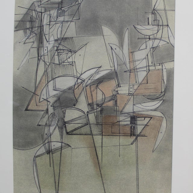 C. Malengrez, Composition, 1971, Charcoal Drawing, Framed, in Very Good conditions. Designed 1970 to 1979 This piece has...