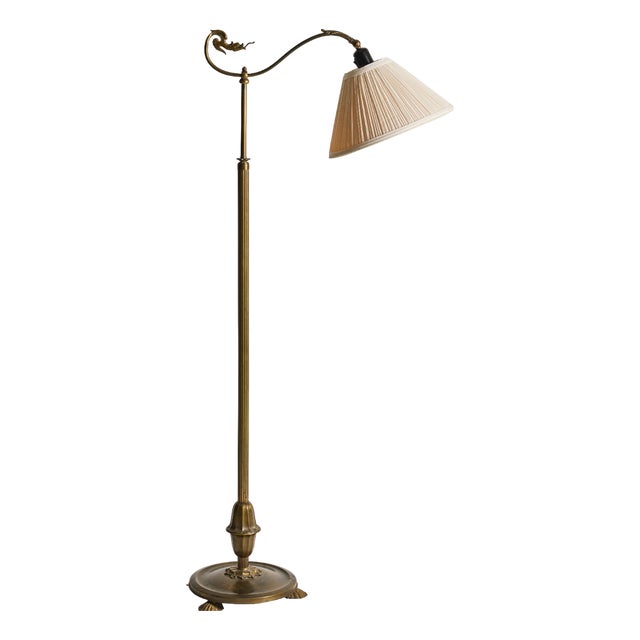Scandinavian Art Deco Brass Floor Lamp, 1930s For Sale