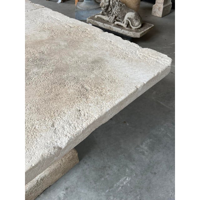Authentic Hand Carved 3-Pedestal Limestone Garden Table From Provence, France For Sale - Image 13 of 18