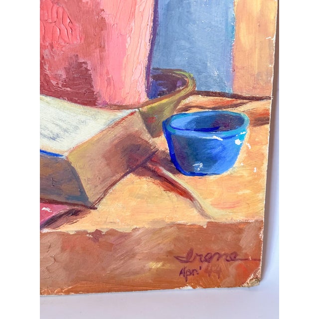 Post Impressionist Colorful Original Painting Still Life, Signed, 1944 For Sale In Dallas - Image 6 of 8