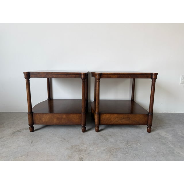 1970s Vintage Baker Furniture Empire-Style Wood End Tables With Drawer – A Pair For Sale - Image 5 of 18