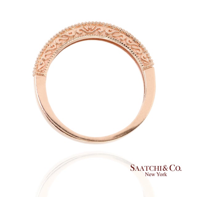 14k (585) Rose Gold Natural Diamond Milgrain Engraved Band Ring Size 6 For Sale - Image 9 of 11