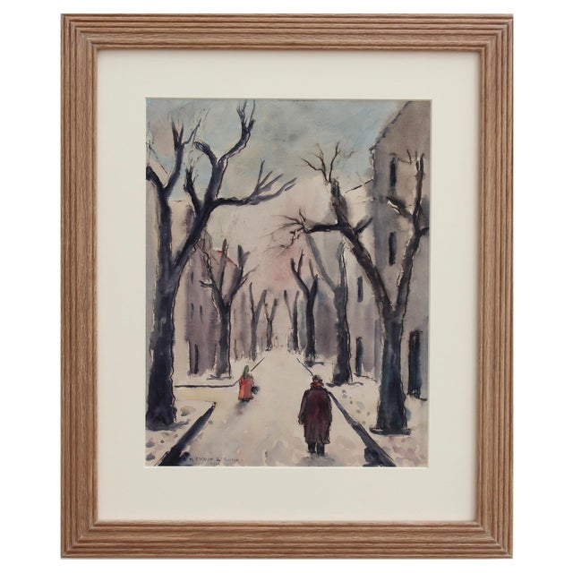Max Escalon de Fonton, Provencal Plane Trees in Winter, Gouache, Framed For Sale