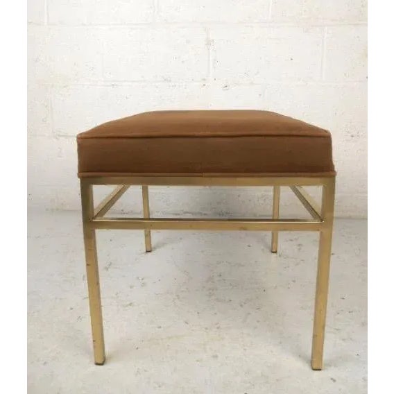 Mid-Century Modern 1960s Hollywood Regency Style Upholstered Ottoman With Brass Base For Sale - Image 3 of 10