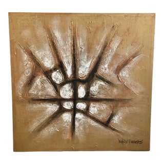 Mid Century Abstract Metallic Gold Painting For Sale