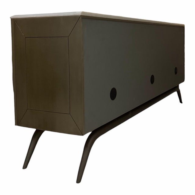Metal Global Views Triangle Cabinet in Antique Silver With Australian White Marble Top For Sale - Image 7 of 8