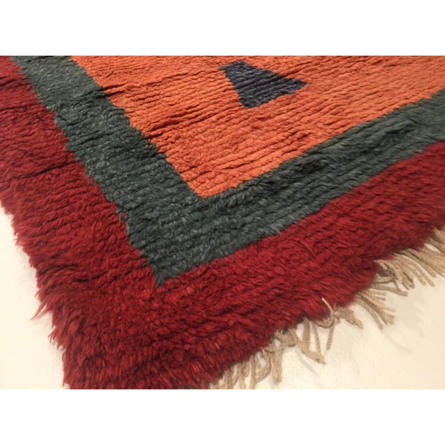 Green Turkish Pink, Red, and Green Woolen Tulu Rug, 1970s For Sale - Image 8 of 9