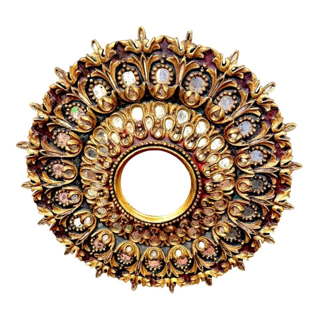 Italian Neoclassical Polychromed and Giltwood Sunburst Mirror For Sale